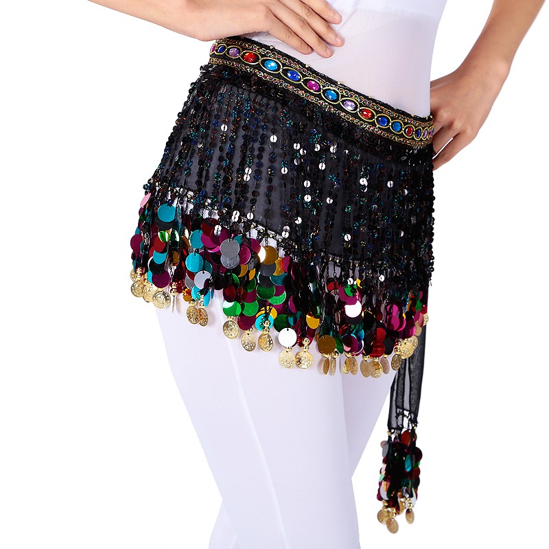 BELLY DANCE TRIBAL TARI PERUT MESIR INDIA SEQUIN PAYET KOIN SELENDANG KOSTUM ROK ZUMBA HIP SCARF