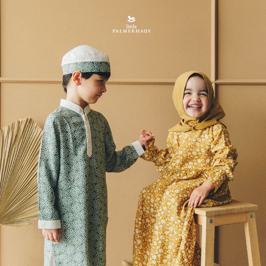 Little Palmerhaus Raya Baju Koko + Celana + Peci / Gamis + Hijab Kaftan Aliyah 0-5 Tahun Pakaian Muslim CBKS