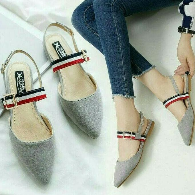 Diskon Sepatu Flat Shoes Zara Abu Wanita Sandal Teplek Selop Slip On Murah Terbaru