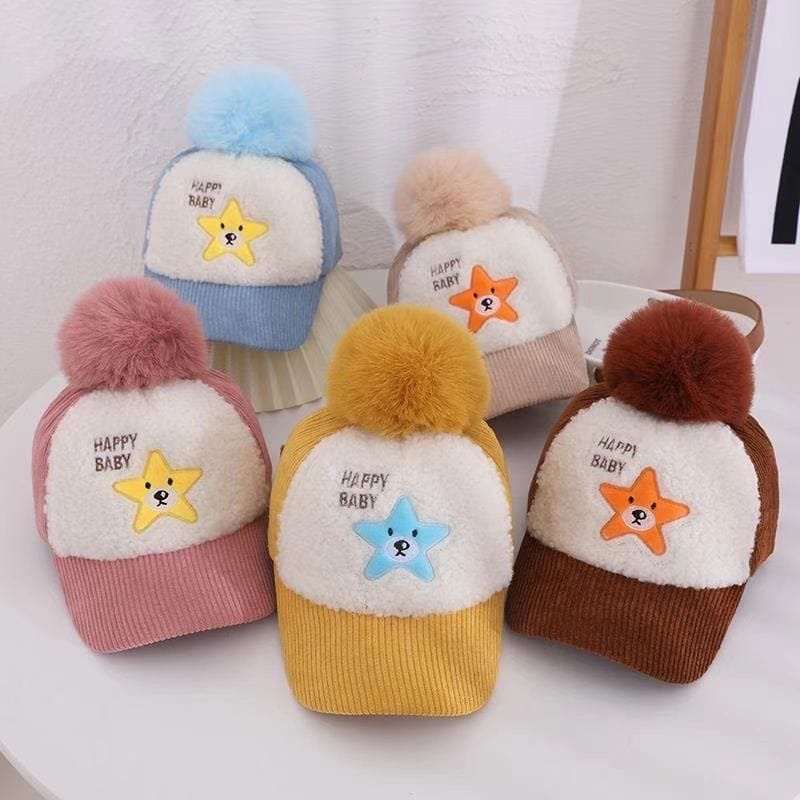 Topi anak Baseball bulu pompom 1-5tahun