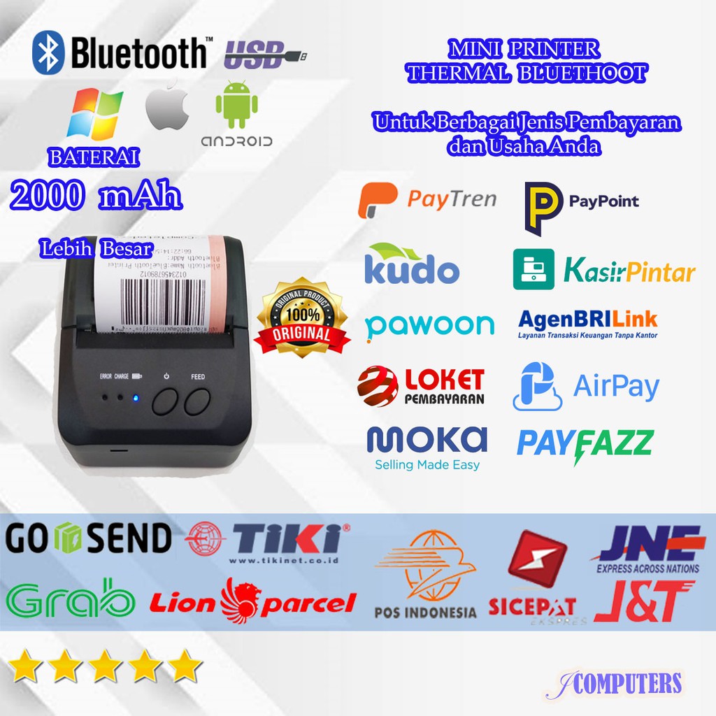 Printer Thermal Bluethoot Zjiang 5809D