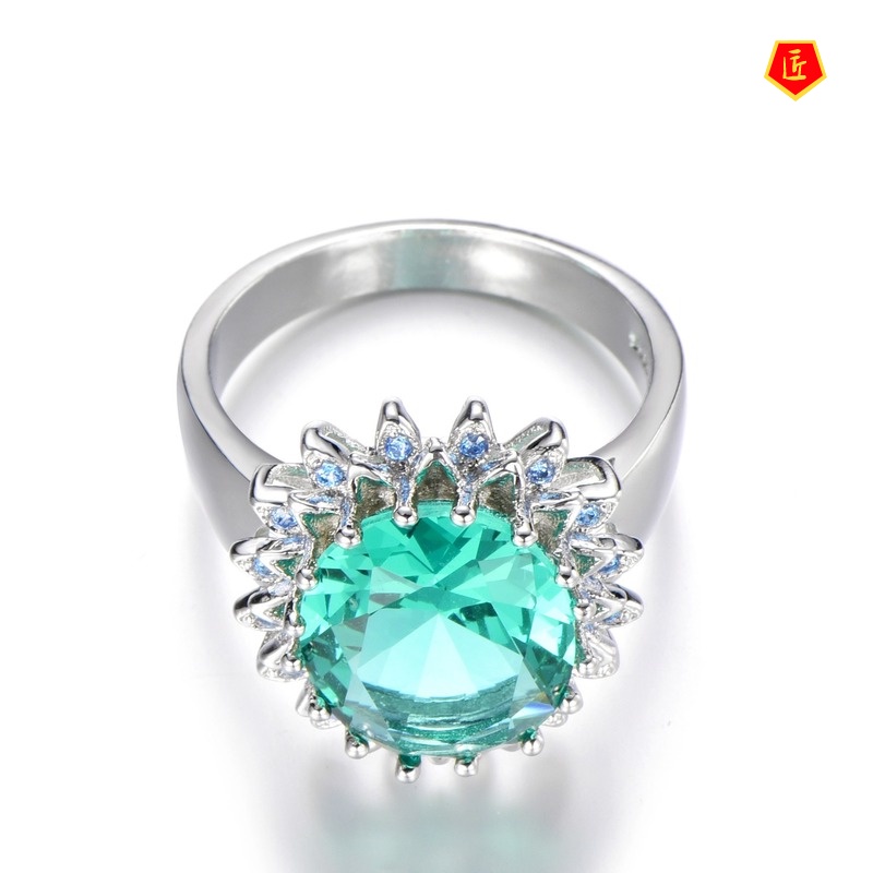 [Ready Stock]Women's Inlaid Emerald Ring Exaggerated and Personalized