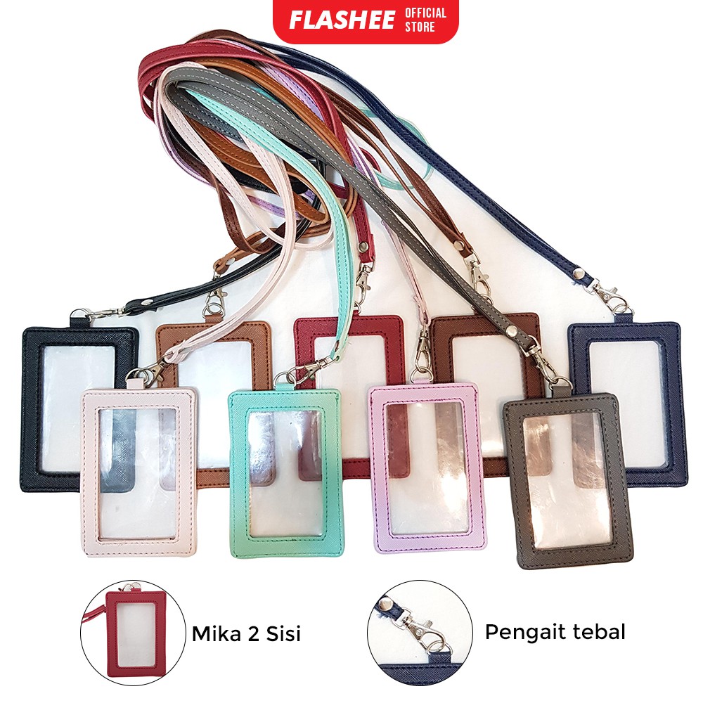 

ID Card Holder Plastik Name Tag Mika ID Card Lanyard Kulit Dua Sisi Transparan Termurah PU Leather