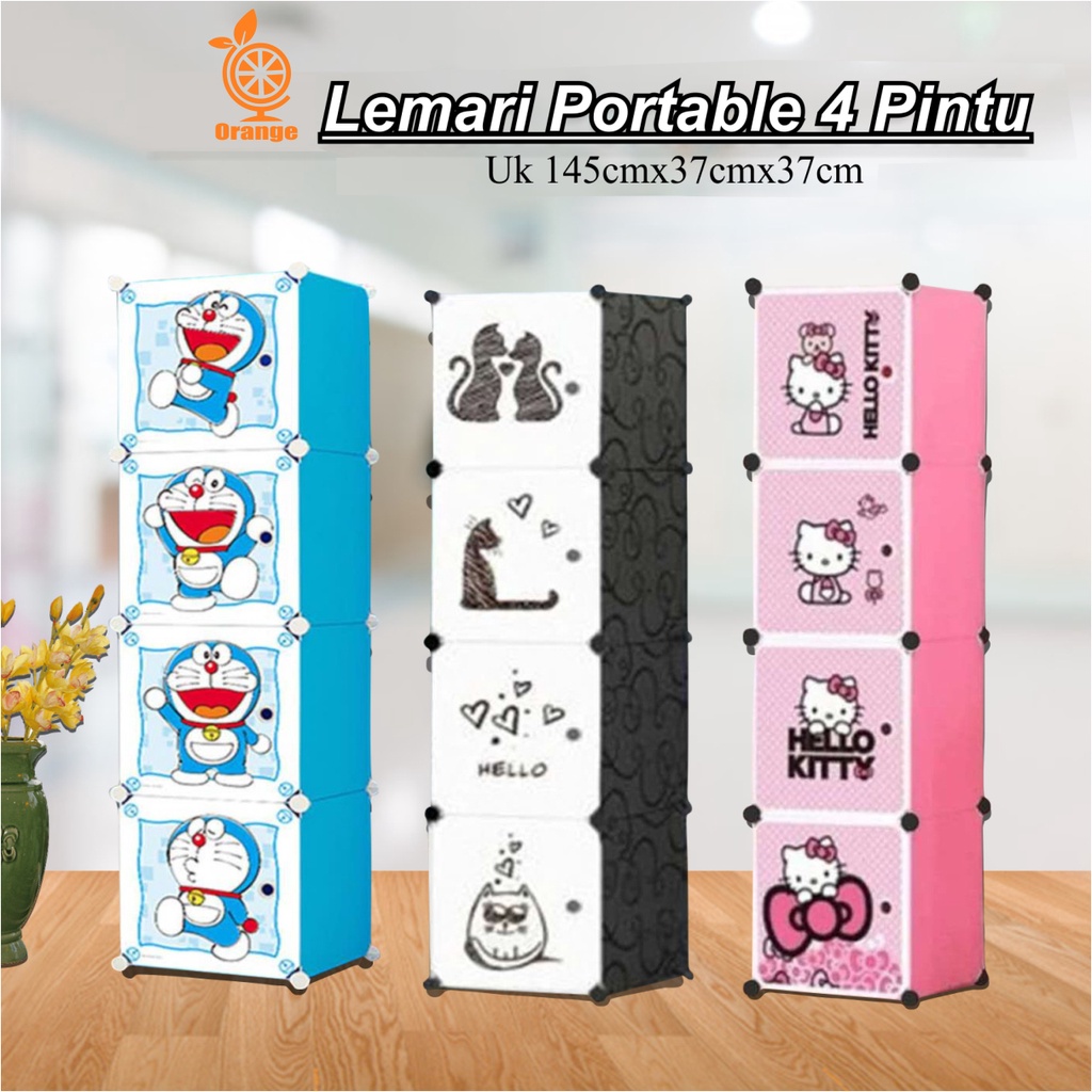 Lemari Pakaian 4 Pintu Serbaguna Lemari Plastik Portable Motif Karakter GOSHOP88