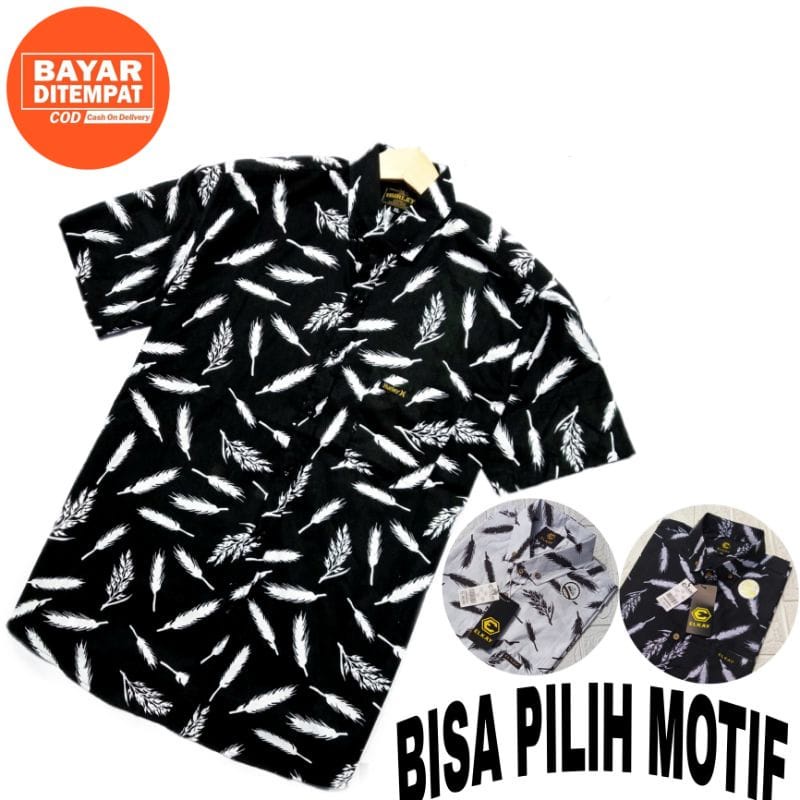 Kemeja Motif Distro Lengan Pendek Bahan Katun Premium