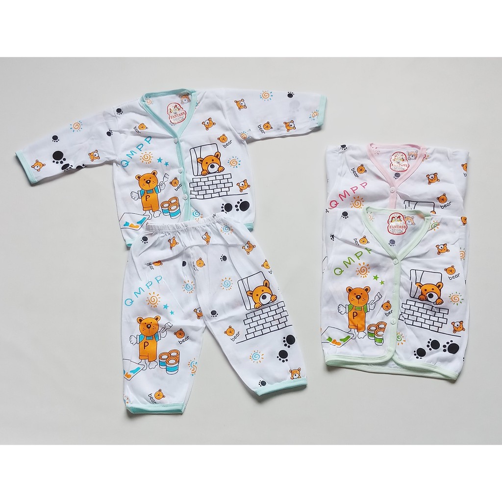 Stelan Baju Anak Panjang Kancing 0 - 3 Tahun / Baju Tidur Anak / Piyama Anak Katun