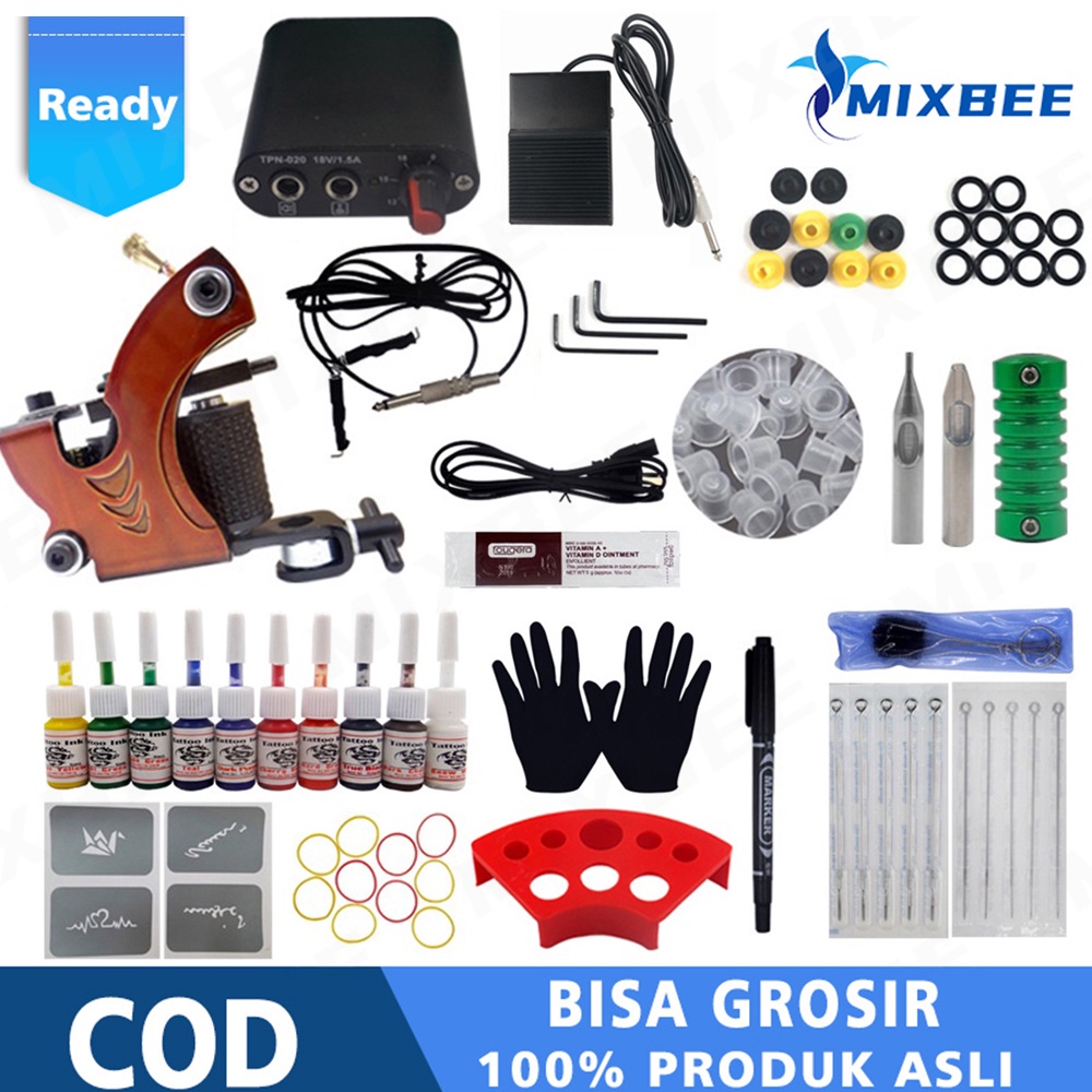 Mesin Tato Full Set - Alat Tatto - Tattoo Machine - Set Tato - Tattoo Kit Bonus Tinta