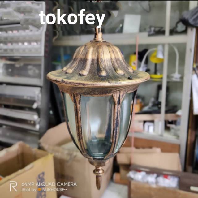 Lampu gantung antik klasik teras 5007 gold bronze