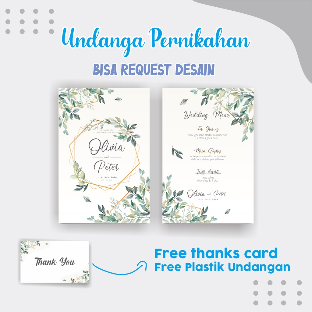 UNDANGAN PERNIKAHAN CUSTOM TERMURAH FREE THANKS CARD