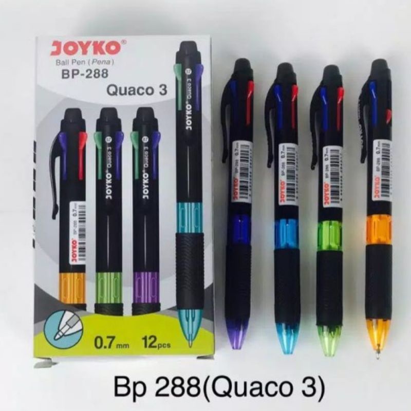 Pulpen Joyko Quaco 3 Bp-288 0.7mm / Ballpoint 4 Warna /Pulpen 4 Warna