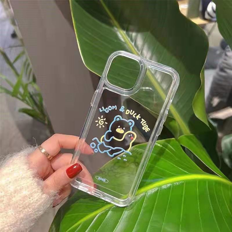 Case Bahan Akrilik Transparan Motif Beruang Berenang 13 Pro 13prm Untuk iPhone 11 7Plus 8Plus Xr XS 13 12 Pro Max