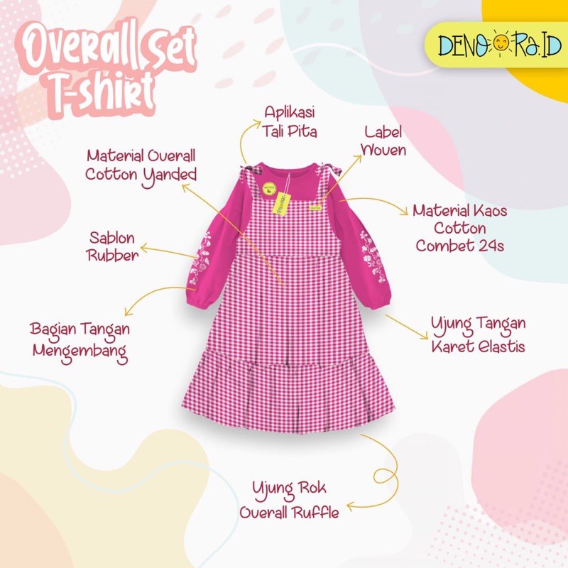 OVERALL SET TSHIRT ANAK CEWEK BY DENOORA.ID 4-12TAHUN OVERALL DENOORA