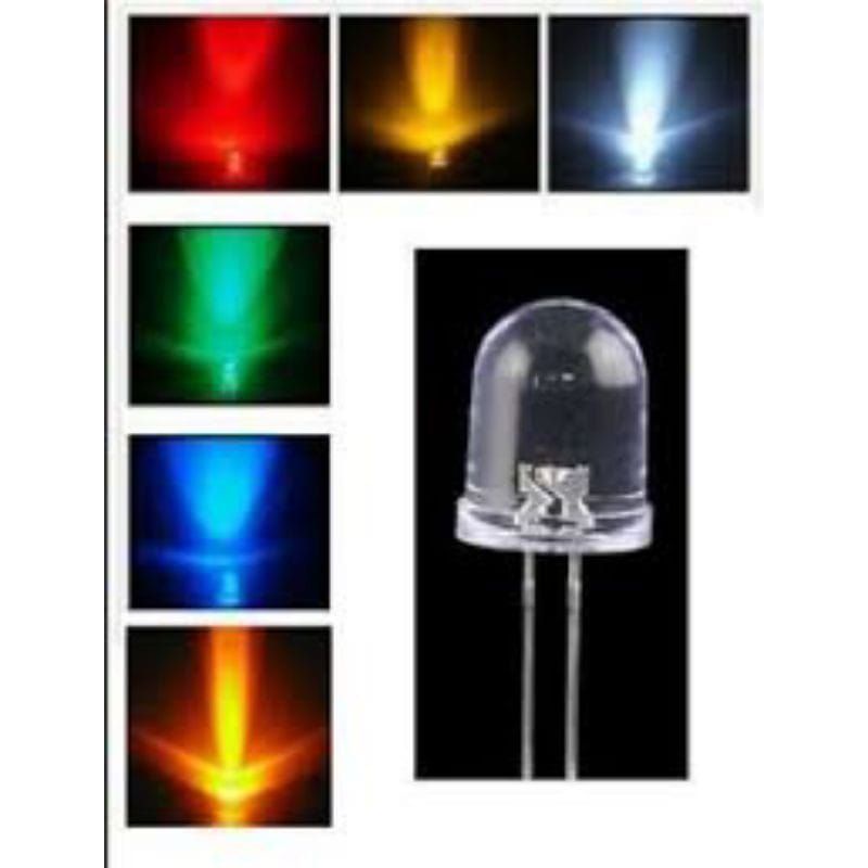 HARGA 10 PCS LED 5MM PUTIH NYALA - BIRU MERAH KUNING HIJAU PUTIH