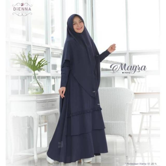 Diskon 30RIBU l Mayra set dienna navy  hitam size M L XL l gamis syari busui polos