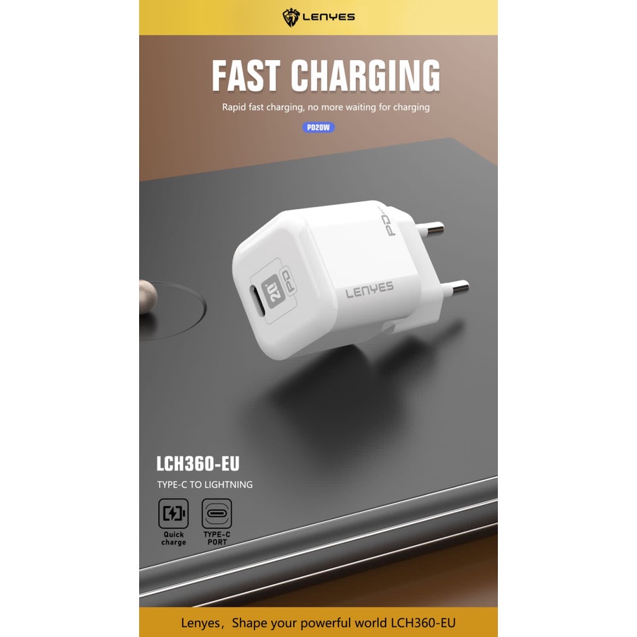 LENYES LCH360 charger PD 20W FAST CHARGING Power Delivery Kabel Data Type C to Type C - Type C to Lightning