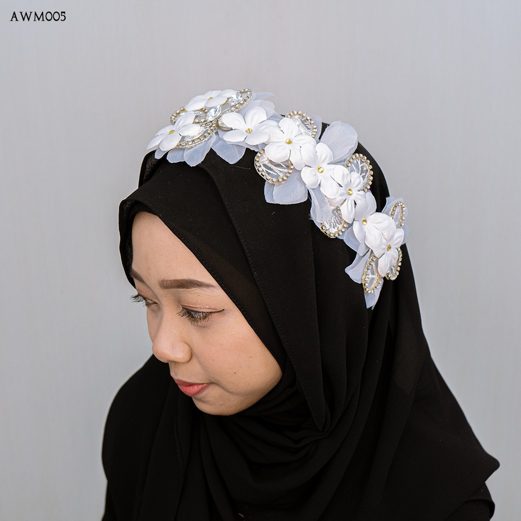 [BISA COD] HEADPIECE HIJAB WEDDING FASHION AKSESORIS LACE PUTIH AWM005