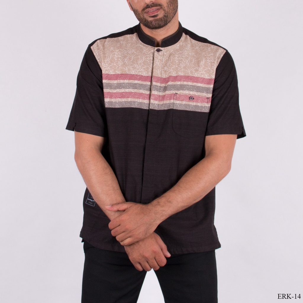 Baju kemeja koko pria lengan pendek motif simple regular fit - ERK14