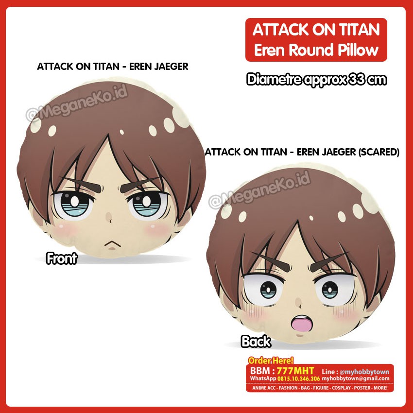 Bantal Bulat Attack On Titan - Shingeki no Kyojin : Eren Yeager Plush Doll - Round Plushie cushion