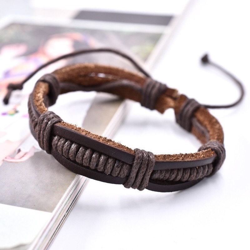 Gelang Kulit Adjustable Gaya Vintage Ukuran 18CM Untuk Pria