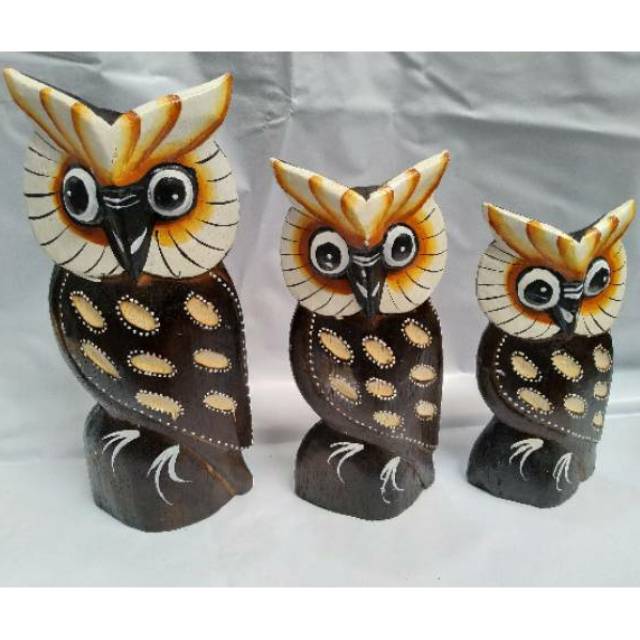 (BISA COD) PAJANGAN MINIATUR BURUNG HANTU OWL KAYU UKURAN BESAR ISI 3 PCS - DEKORASI RUMAH MURAH