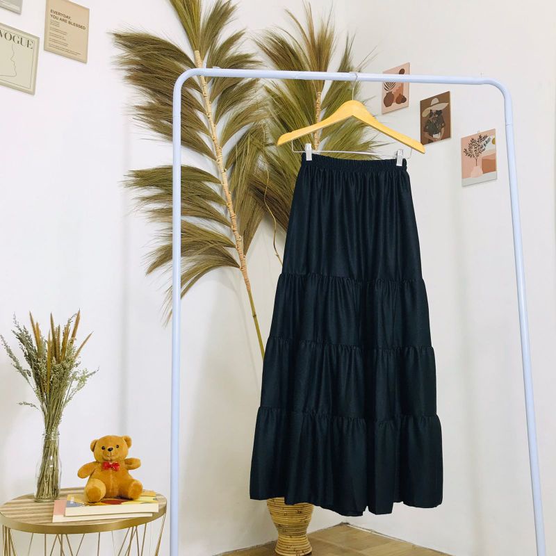 ROK SUSUN MAXI SKIRT // ROK PREMIUM // ROK WANITA TERBARU-Hitam