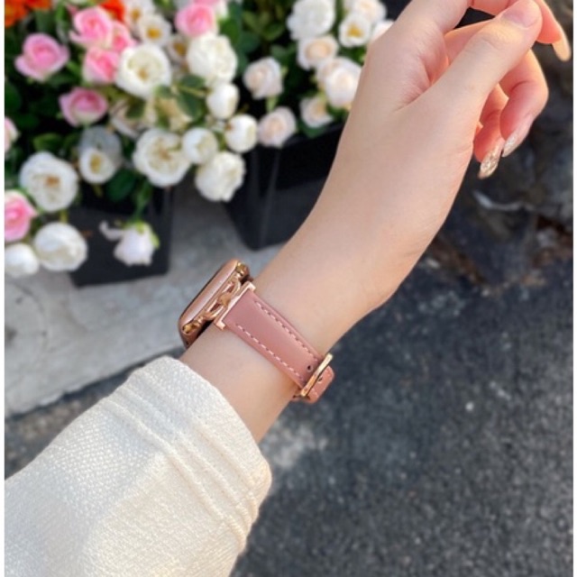 VOYAGE Rose stainless leather Strap Fashion Wanita Tali Jam tangan Apple Watch series 8 ultra 5 3 6 7 38mm 41mm 45mm kulit Slim