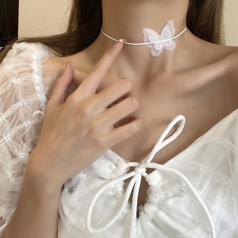 Kalung Choker Lace Aksen Pita Simple Unik Ala Korea / Jepang Untuk Wanita