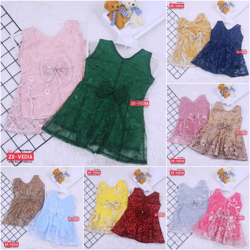 Dress Keira Uk 1-2 Tahun / Gaun Brukat Pesta Kondangan Baju Baby Import Dres Brukat Kensi Anak