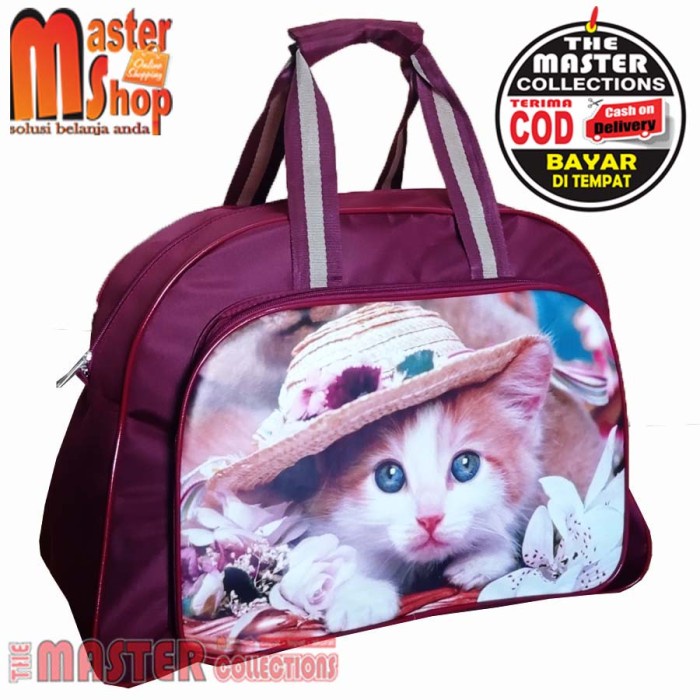 Tas Duffel Organizer Tas Travel Motif Gambar Kucing Elle Bag / Tas Pakaian Tenteng Karakter - Marron