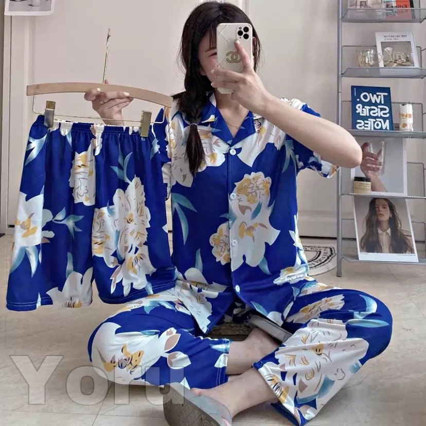 Pamelo Piyama 3in1 Baru Stelan Piyama Import Baju Tidur Import Pakaian wanita Korea Style