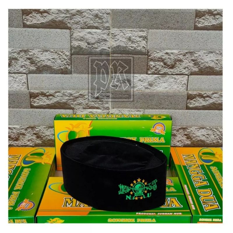 Peci Songkok Kopiah Hitam NU Nahdlatul Ulama Super Premium Logo Bordir Tinggi 9 cm 10 cm