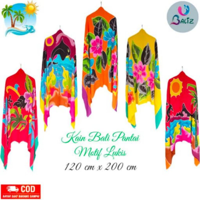 Kain Pantai / Selendang Pantai / Selimut Pantai / Sarung Bali Size Jumbo / motif Kembang Lukis