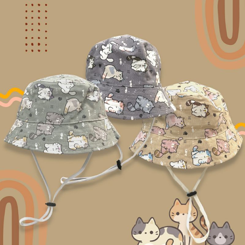 (BISA COD) TOPI BUCKET ANAK KARAKTER KUCING PREMIUM