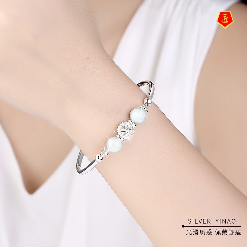 [Ready Stock]925 Silver Fashion New Simple Jade Opening Bracelet