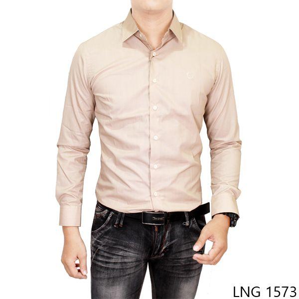 Slim Fit Long Sleeve Formal Shirts Katun Krem LNG 1573