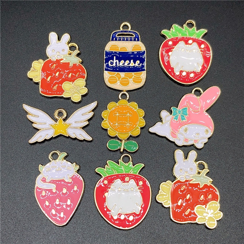 4pcs Liontin Enamel Bentuk Buah Strawberry Bunga Matahari Bahan Alloy Charms