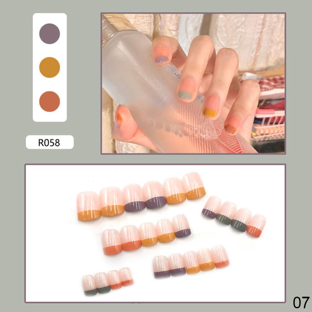 Timekey 24pcs / Set Kuku Palsu Full Cover Motif Bunga Aster Matte Dengan Lem Untuk Nail Art A7K4