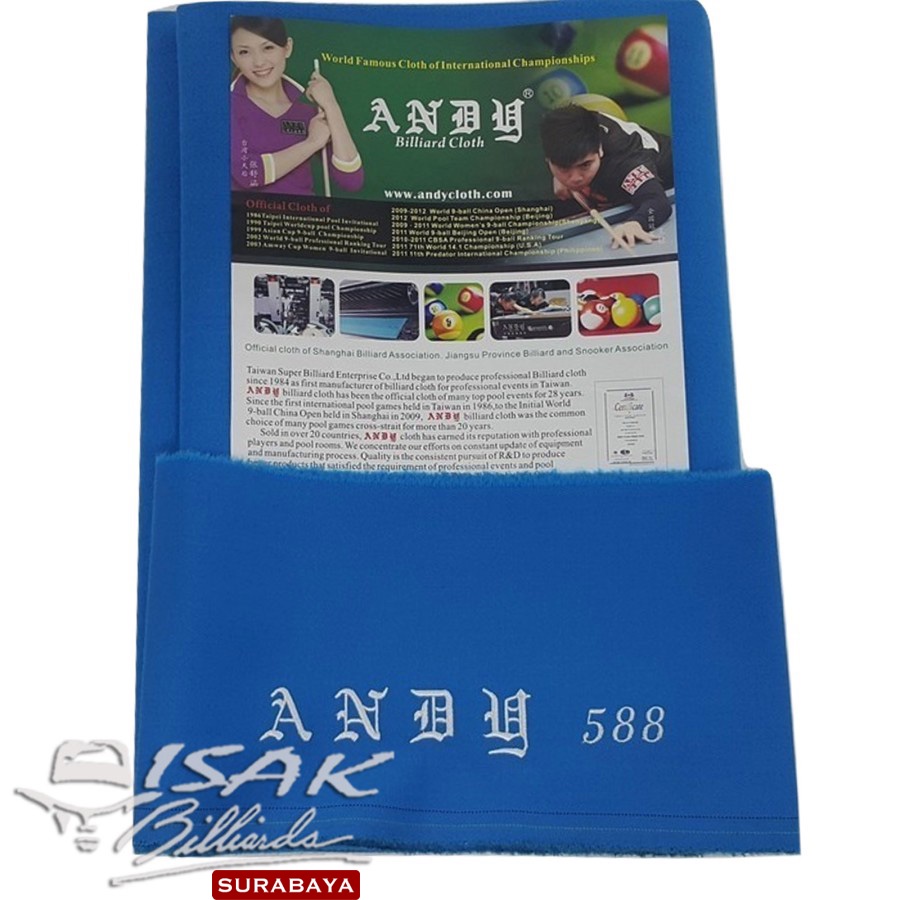 Kain Laken 9-ft Andy 588 - Electric Blue - Billiard Meja Biliar Cloth