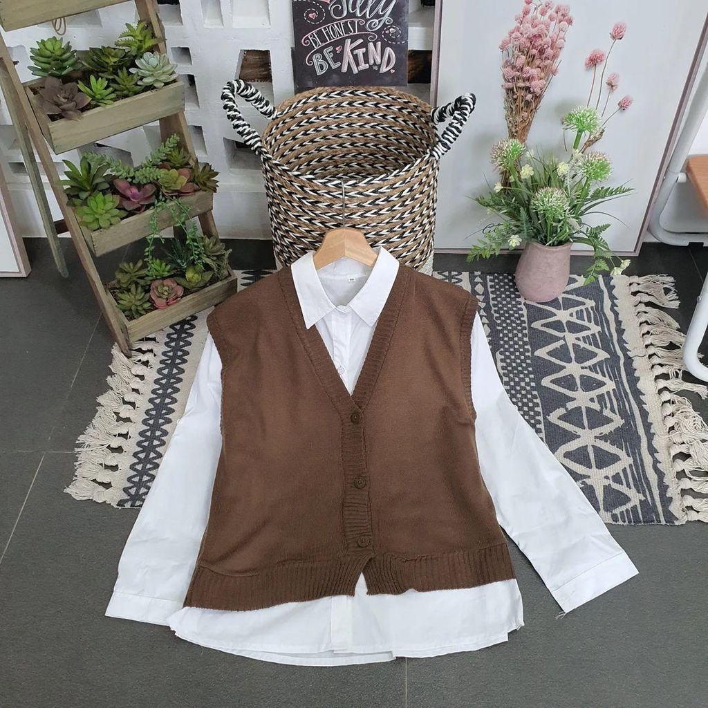 Rompi Rajut Button Vest Wanita Korean Style Basic Rompi Vest Kancing