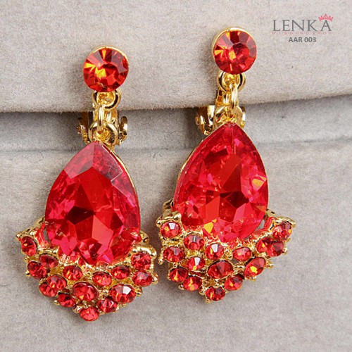 [SIAP KIRIM] AKSESORIS ANTING PESTA PENGANTIN CRYSTAL MERAH MODERN AAR003