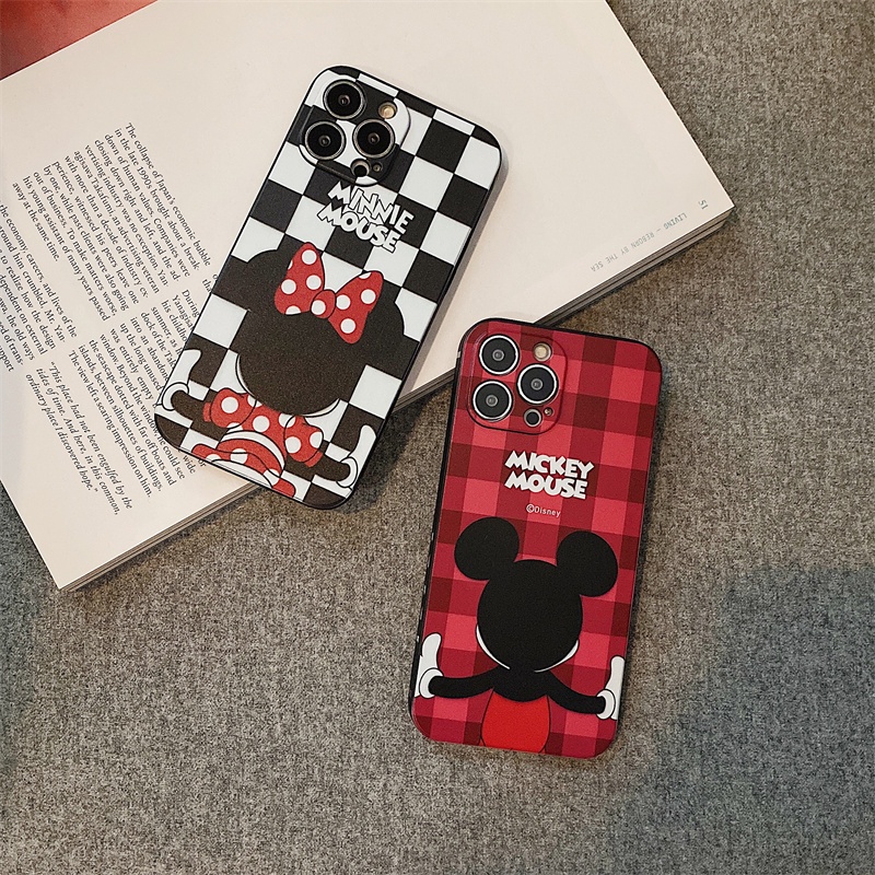 Disney case iphone for casing iphone 13 12 11 pro max 12mini 13mini X/Xs max XR 7/8/se2020 7plus/8plus cartoon lattice Mickey Minnie soft shell anti-drop protection case iphone couple