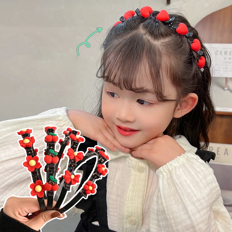 Bando Model Kepang Warna Merah Gaya Korea Untuk Wanita