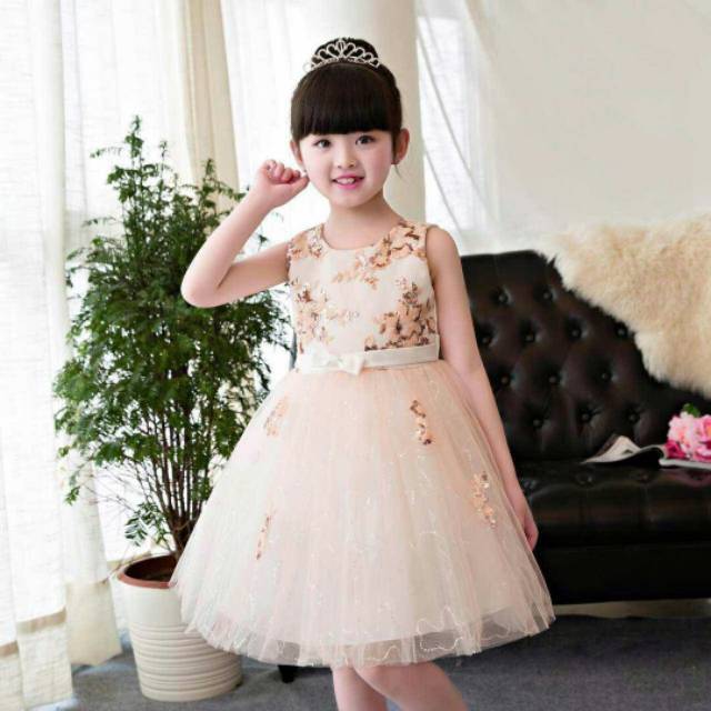 Dress Anak Import Branded Gaun Anak Perempuan Natal Salem Putih Glamor Pesta Gaun Anak Pesta Satin