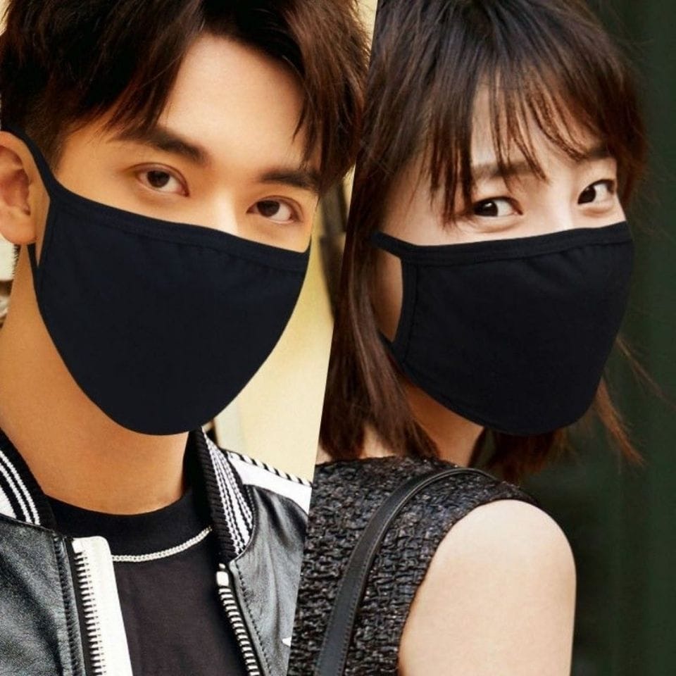 masker katun halus motif korea cowok jewek tebal 3ply bisa cuci original import