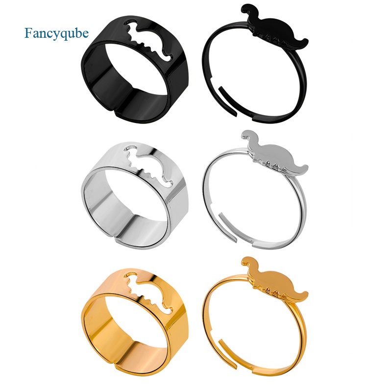 Fancyqube 2pcs / Set Cincin Desain Dinosaurus Bahan Alloy Untuk Pria Dan Wanita