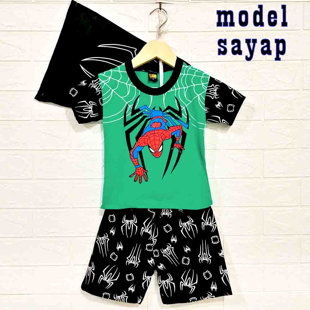 MKids88 - Baju Setelan KAOS Anak Karakter Batman &amp; Superman Motf Sayap