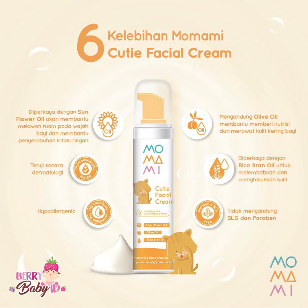 Momami Cutie Facial Cream Lotion Krim Wajah Bayi Hypoallergenic 50 gr Berry Mart
