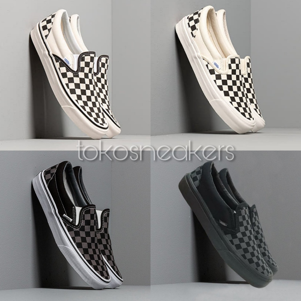 [COD] PREMIUM QUALITY! Sepatu Slip On Checkerboard - Classic, OG, Black Grey, Black on Black (Free Box)