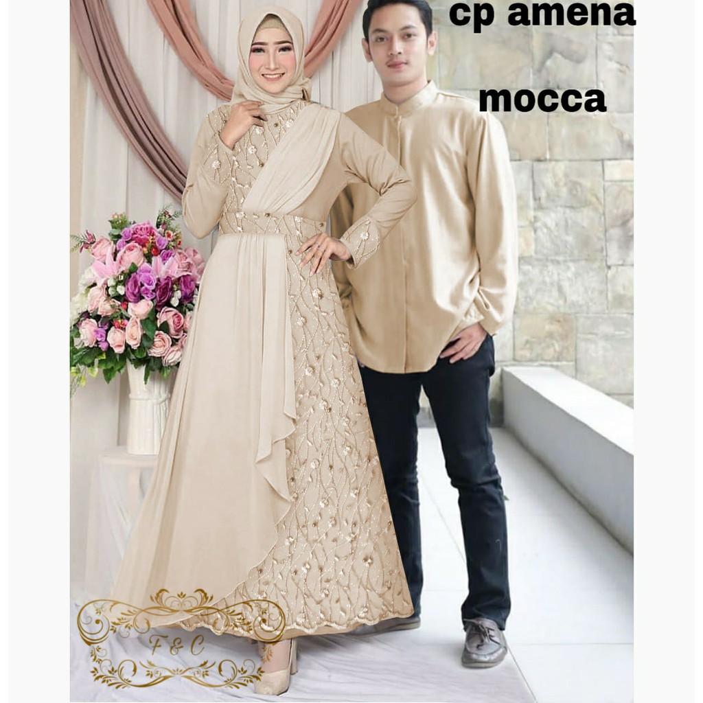 PCS CP AMENA PAKAIAN COUPLE PASANGAN KEMEJA DAN GAMIS MOSCEREPE 2 UKURAN L XL FE