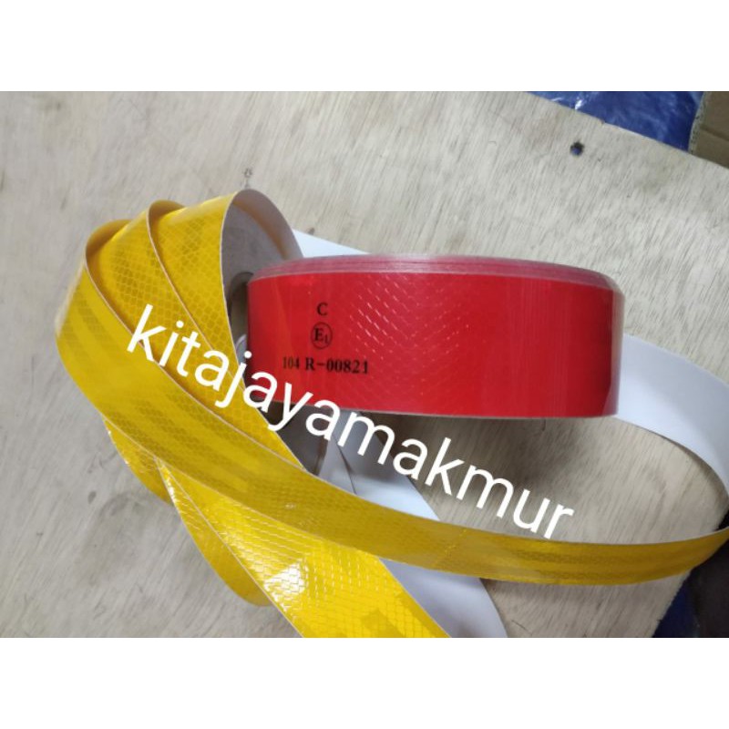 STIKER REFLEKTOR 1 METER X 5 CM STIKER KIR LOLOS DISHUB UNTUK MOBIL BOX - MERAH- KUNING